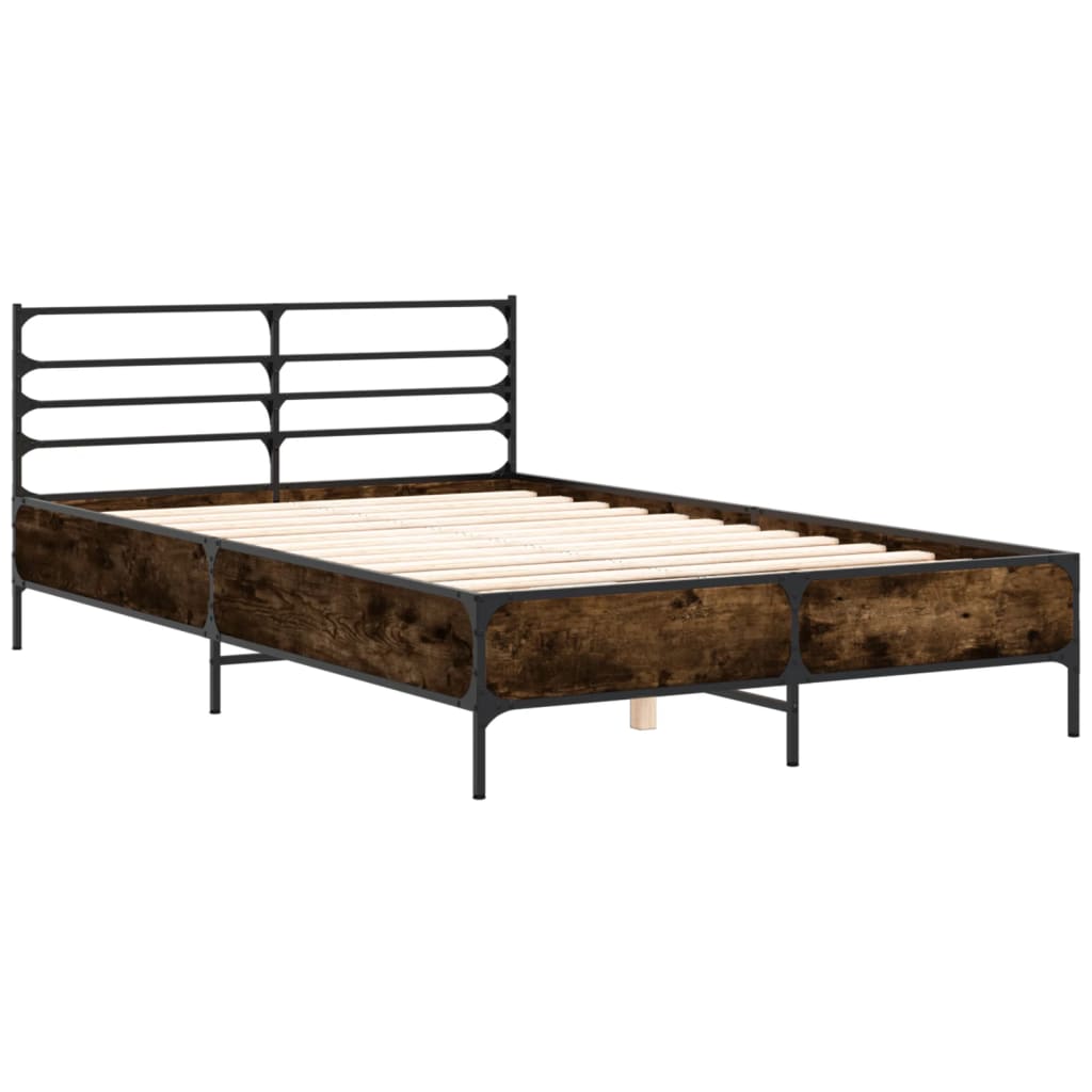 Sengeramme røkt eik 140x190 cm konstruert tre og metall