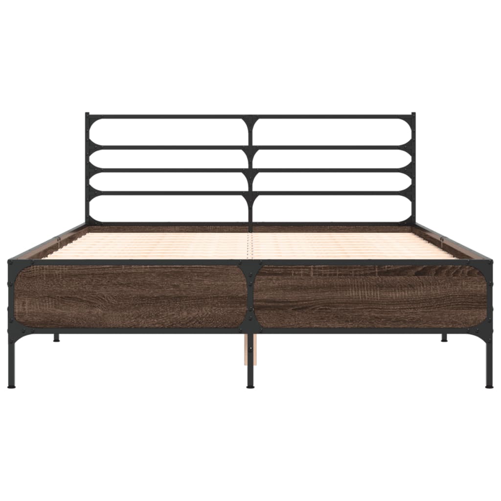 Sengeramme brun eik 140x190 cm konstruert tre og metall