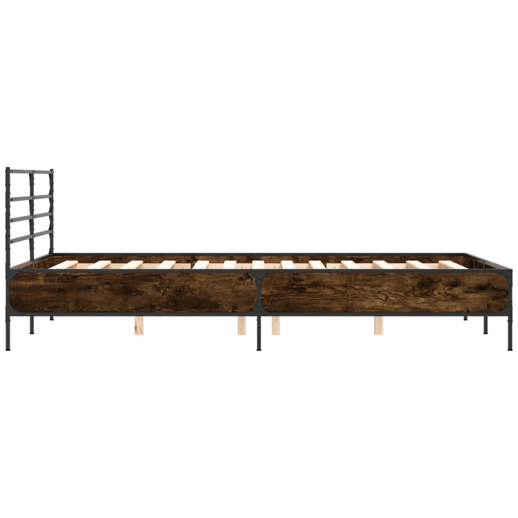 Sengeramme brun eik 140x190 cm konstruert tre og metall