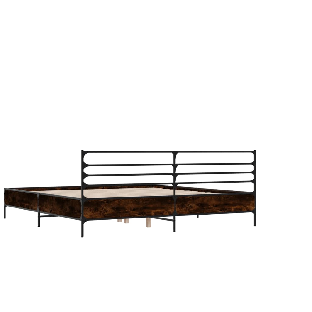 Sengeramme brun eik 140x190 cm konstruert tre og metall