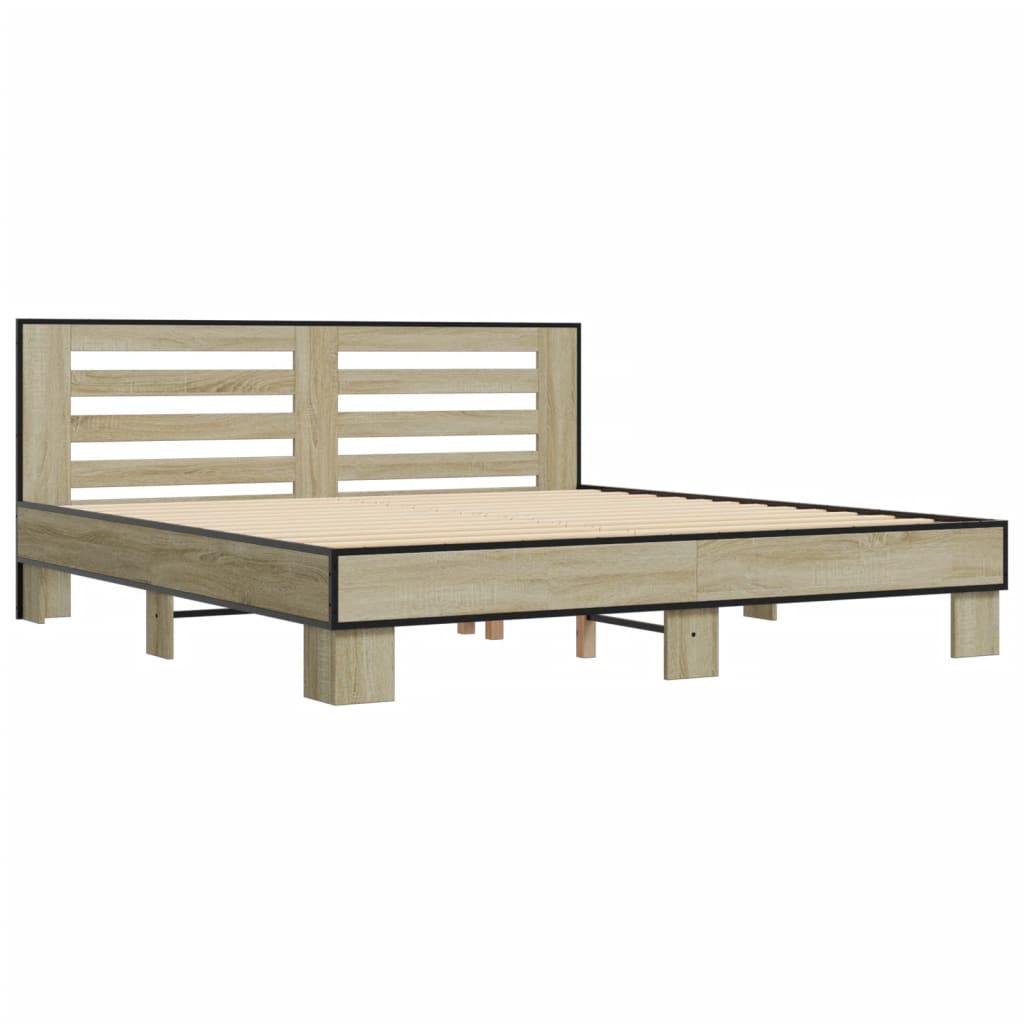 Sengeramme sonoma eik 200x200 cm konstruert tre og metall