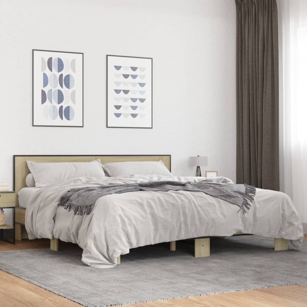 Sengeramme sonoma eik 200x200 cm konstruert tre og metall