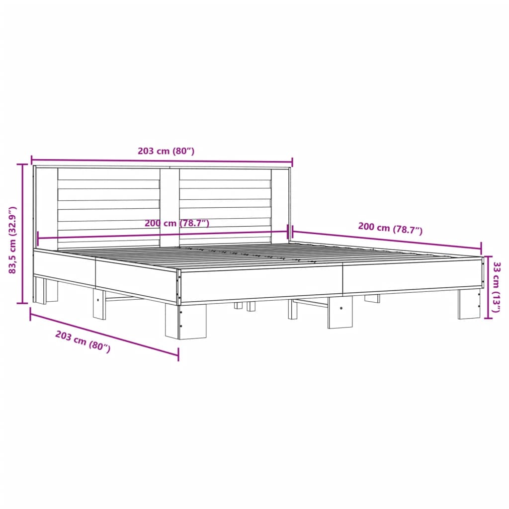 Sengeramme sonoma eik 200x200 cm konstruert tre og metall