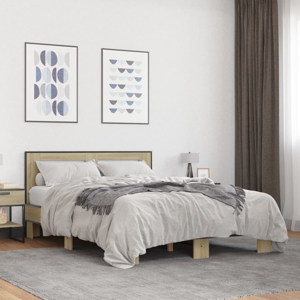 Sengeramme sonoma eik 140x200 cm konstruert tre og metall