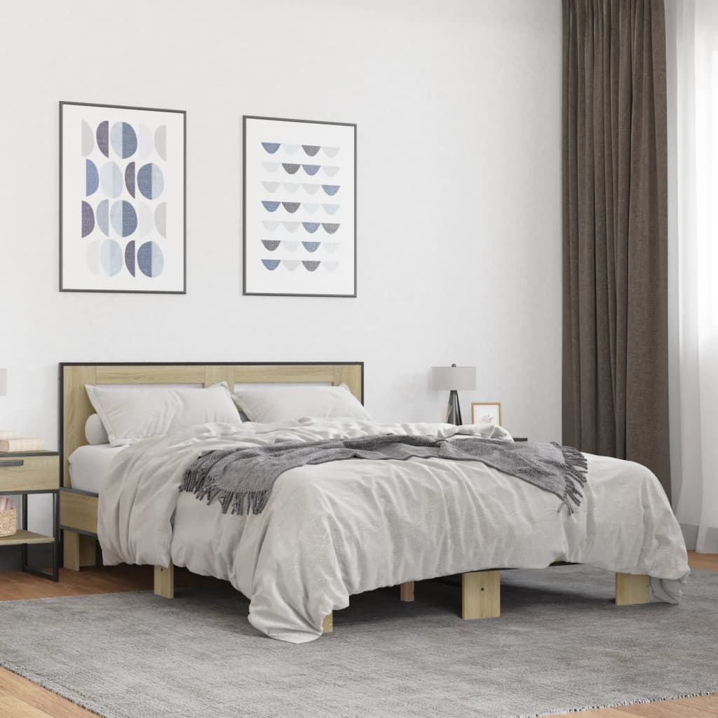 Sengeramme sonoma eik 120x200 cm konstruert tre og metall