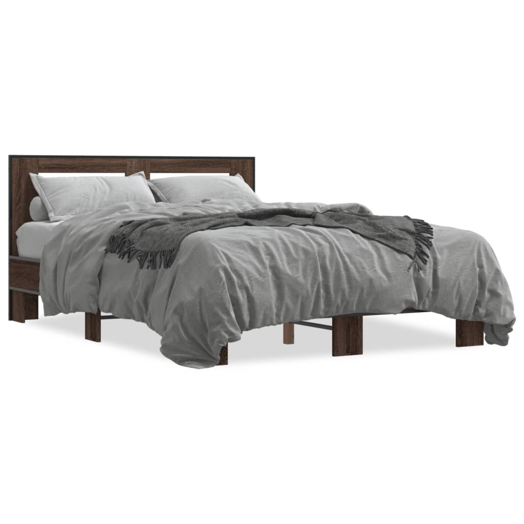 Sengeramme brun eik 140x190 cm konstruert tre og metall