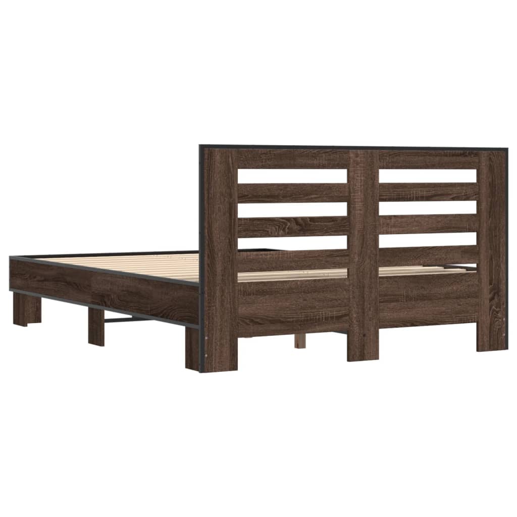 Sengeramme brun eik 140x190 cm konstruert tre og metall