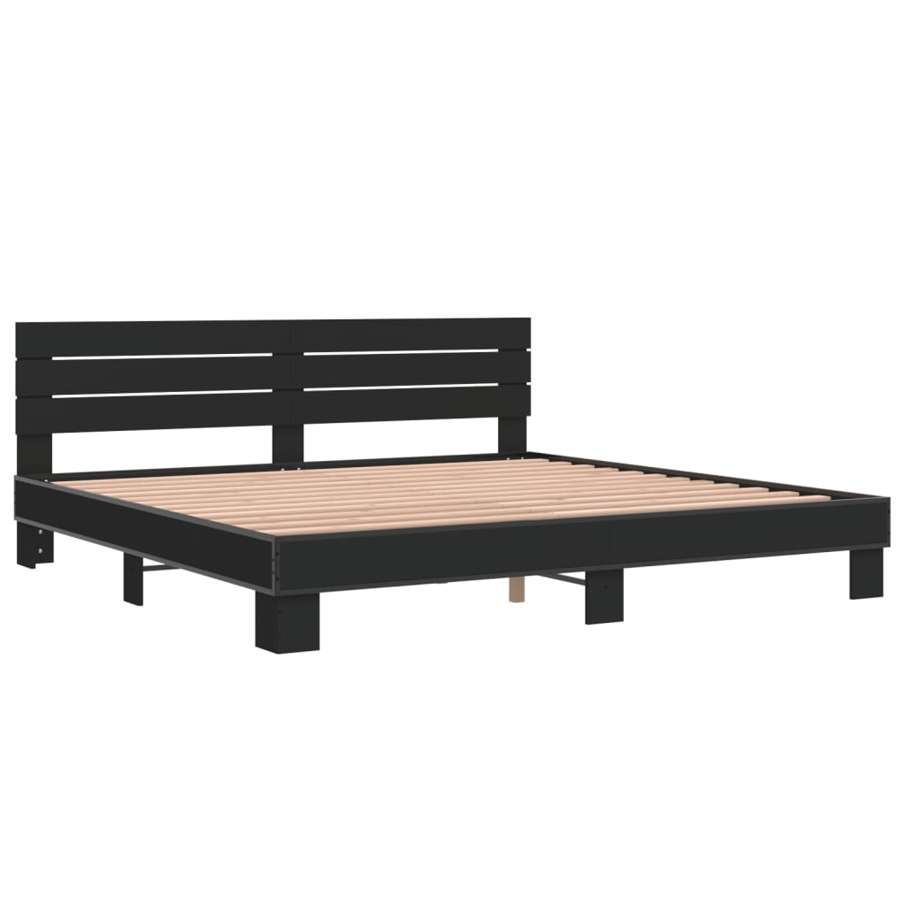 Sengeramme svart 200x200 cm konstruert tre og metall