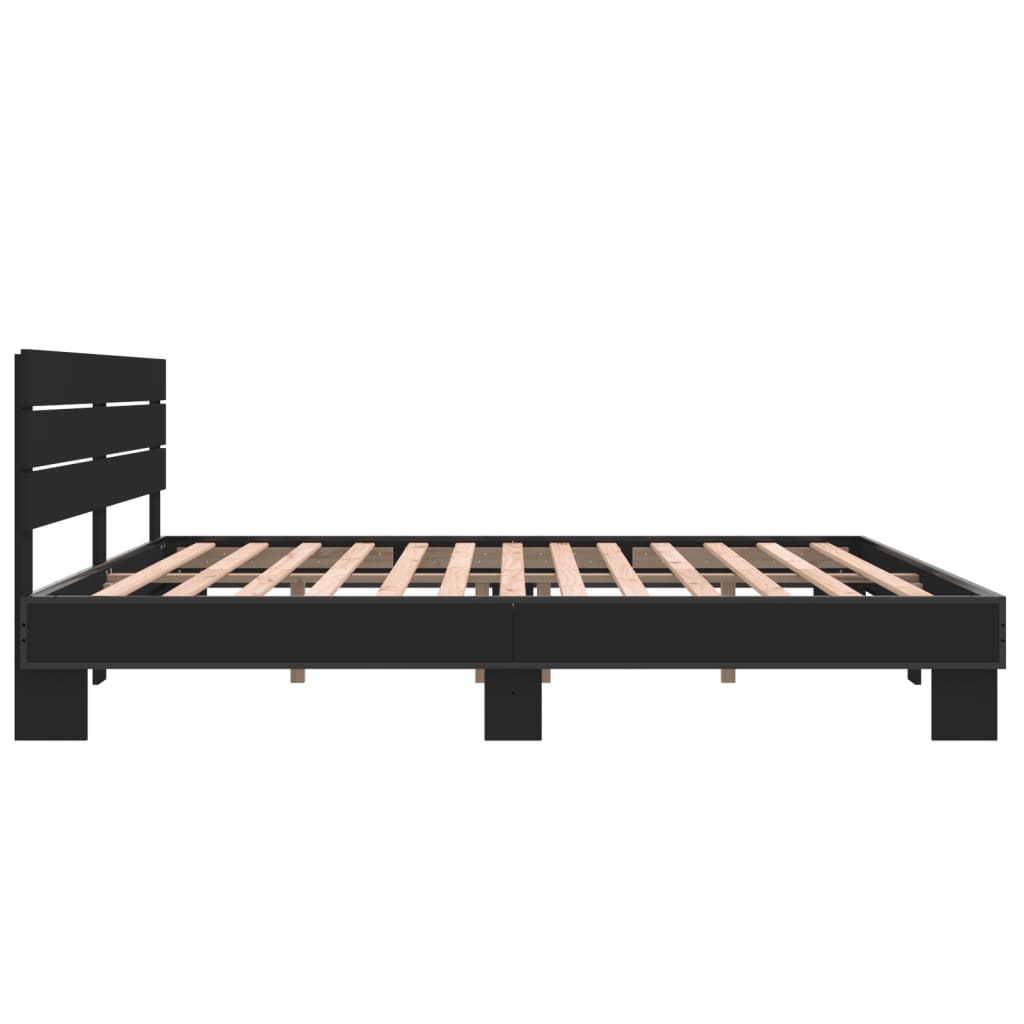 Sengeramme svart 200x200 cm konstruert tre og metall