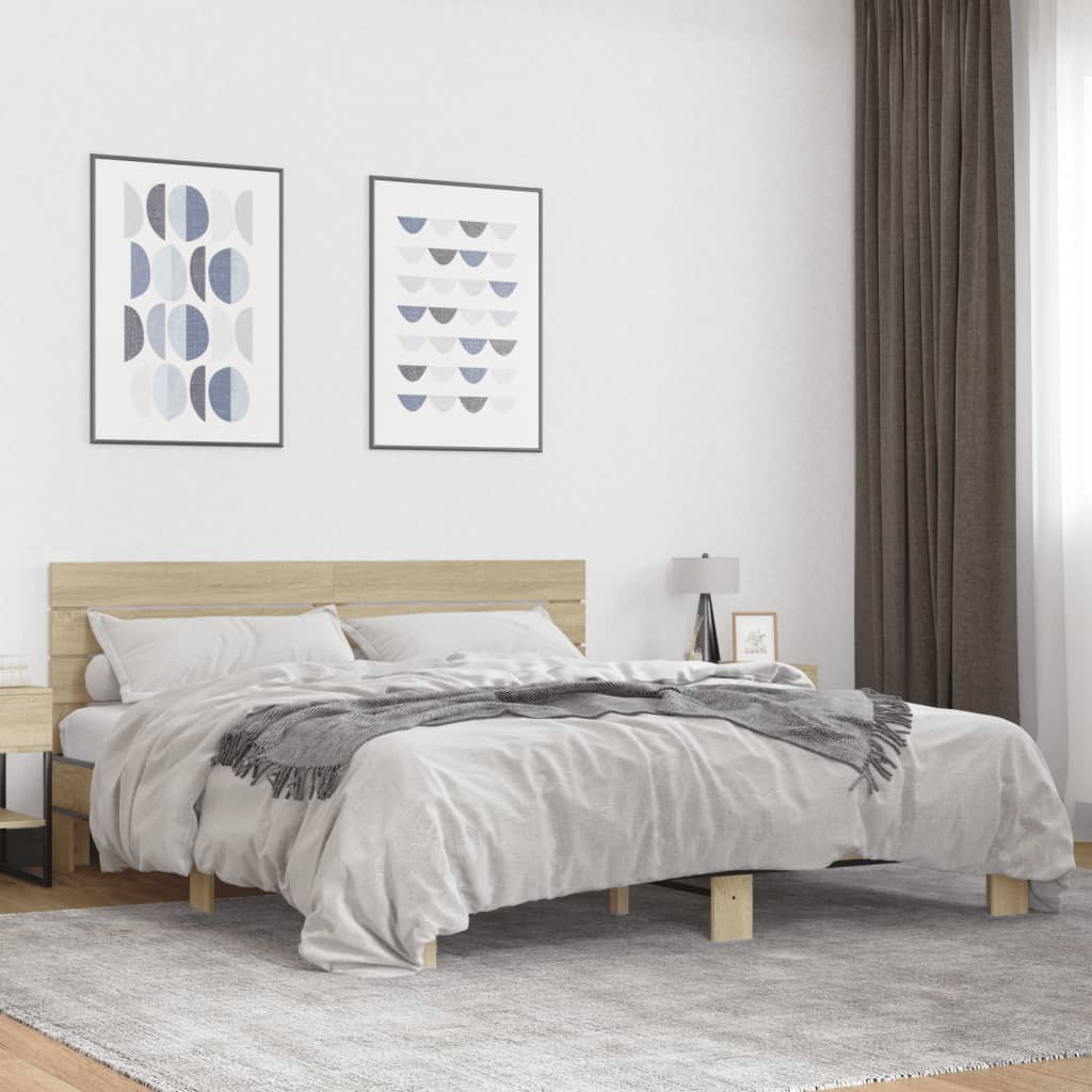 Sengeramme sonoma eik 200x200 cm konstruert tre og metall