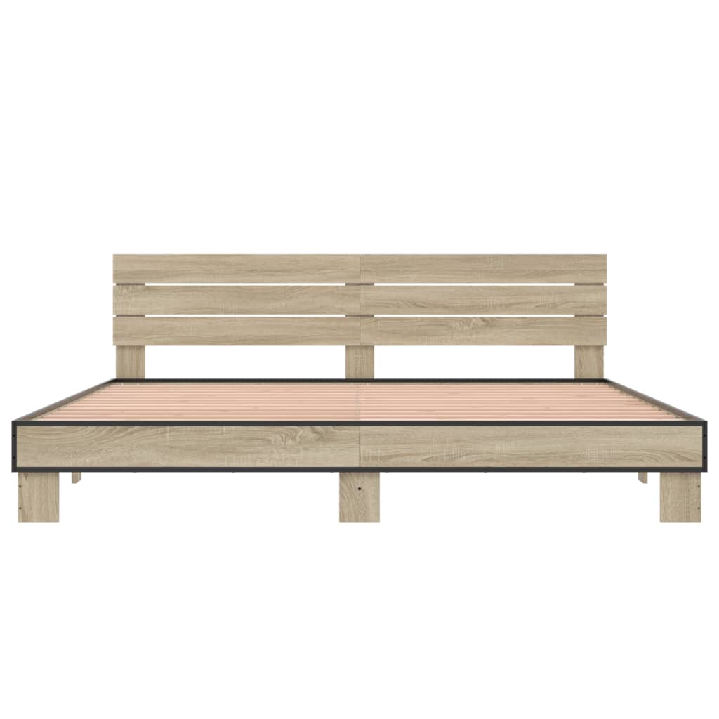 Sengeramme sonoma eik 200x200 cm konstruert tre og metall