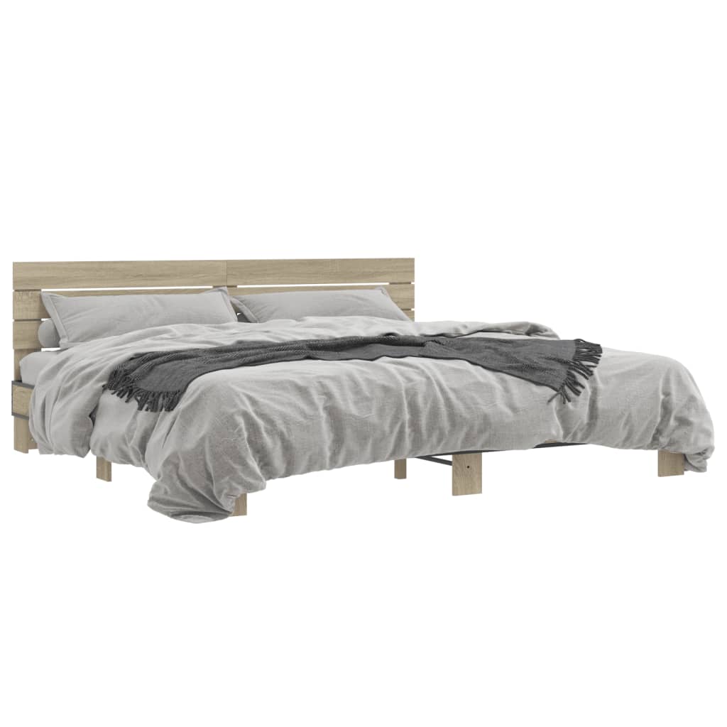 Sengeramme sonoma eik 200x200 cm konstruert tre og metall
