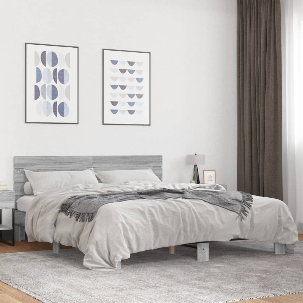 Sengeramme grå sonoma 200x200 cm konstruert tre og metall