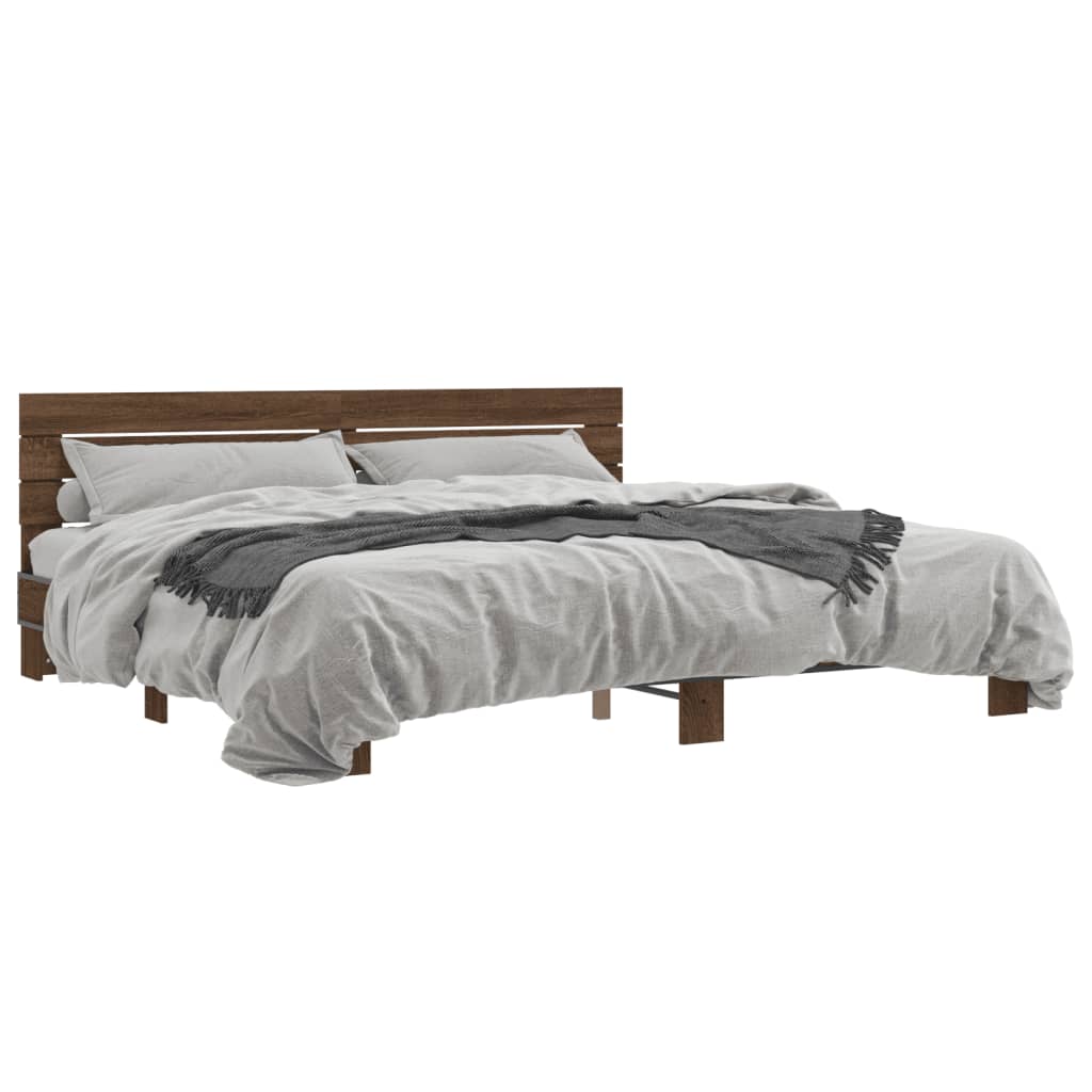 Sengeramme brun eik 180x200 cm konstruert tre og metall