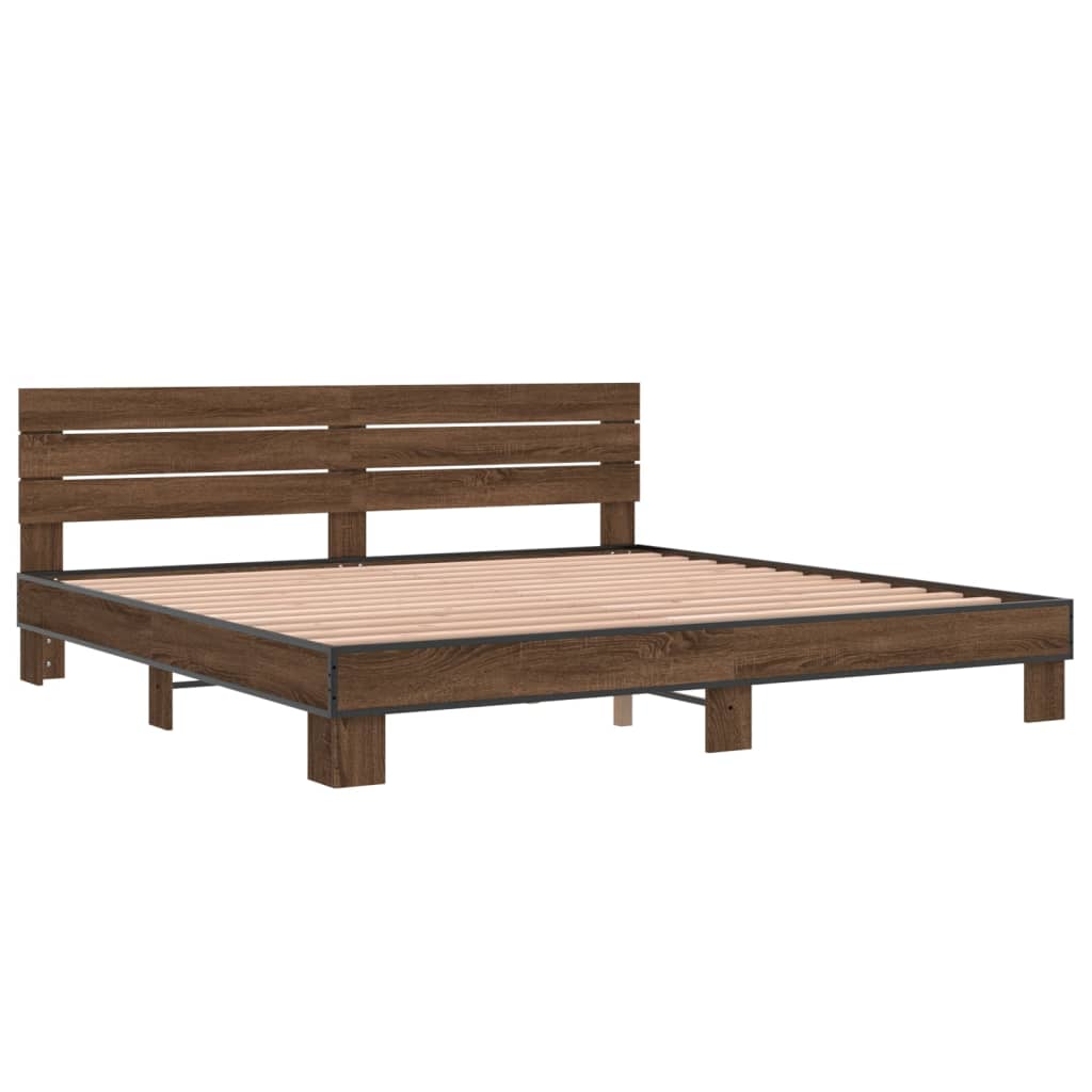 Sengeramme brun eik 180x200 cm konstruert tre og metall