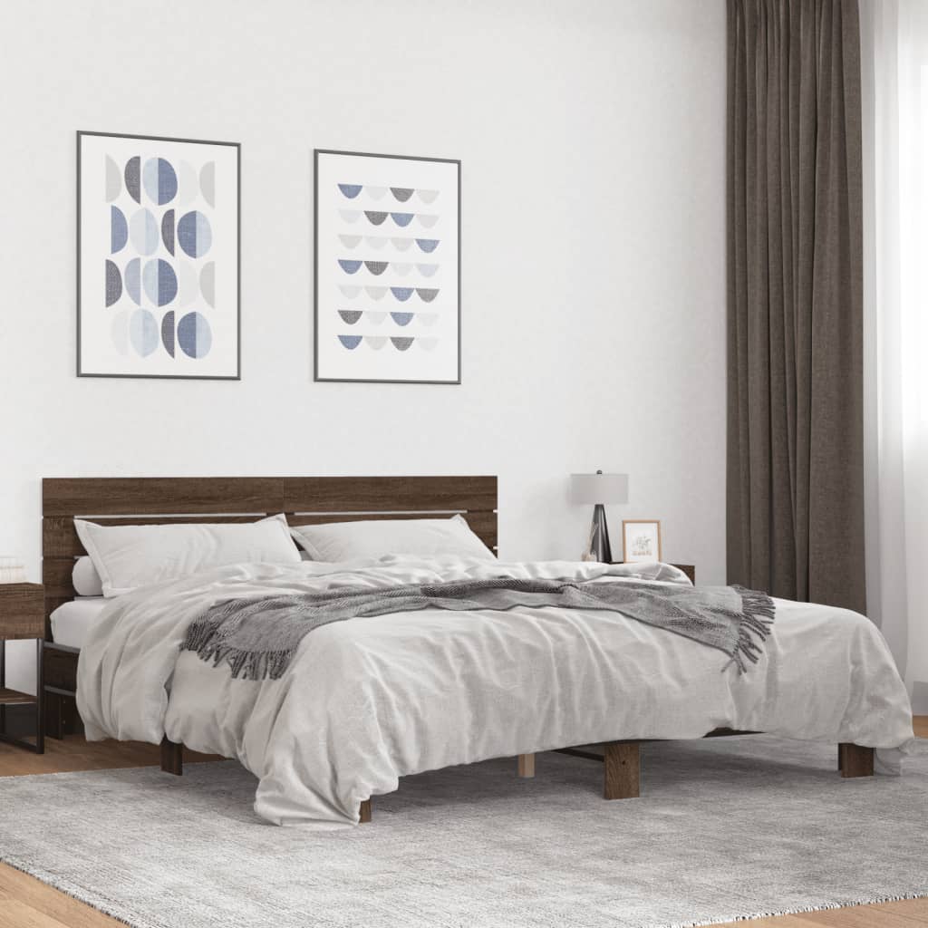 Sengeramme brun eik 180x200 cm konstruert tre og metall