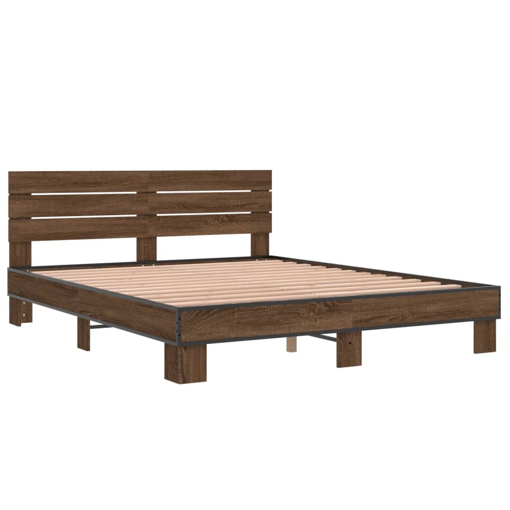 Sengeramme brun eik 150x200 cm konstruert tre og metall