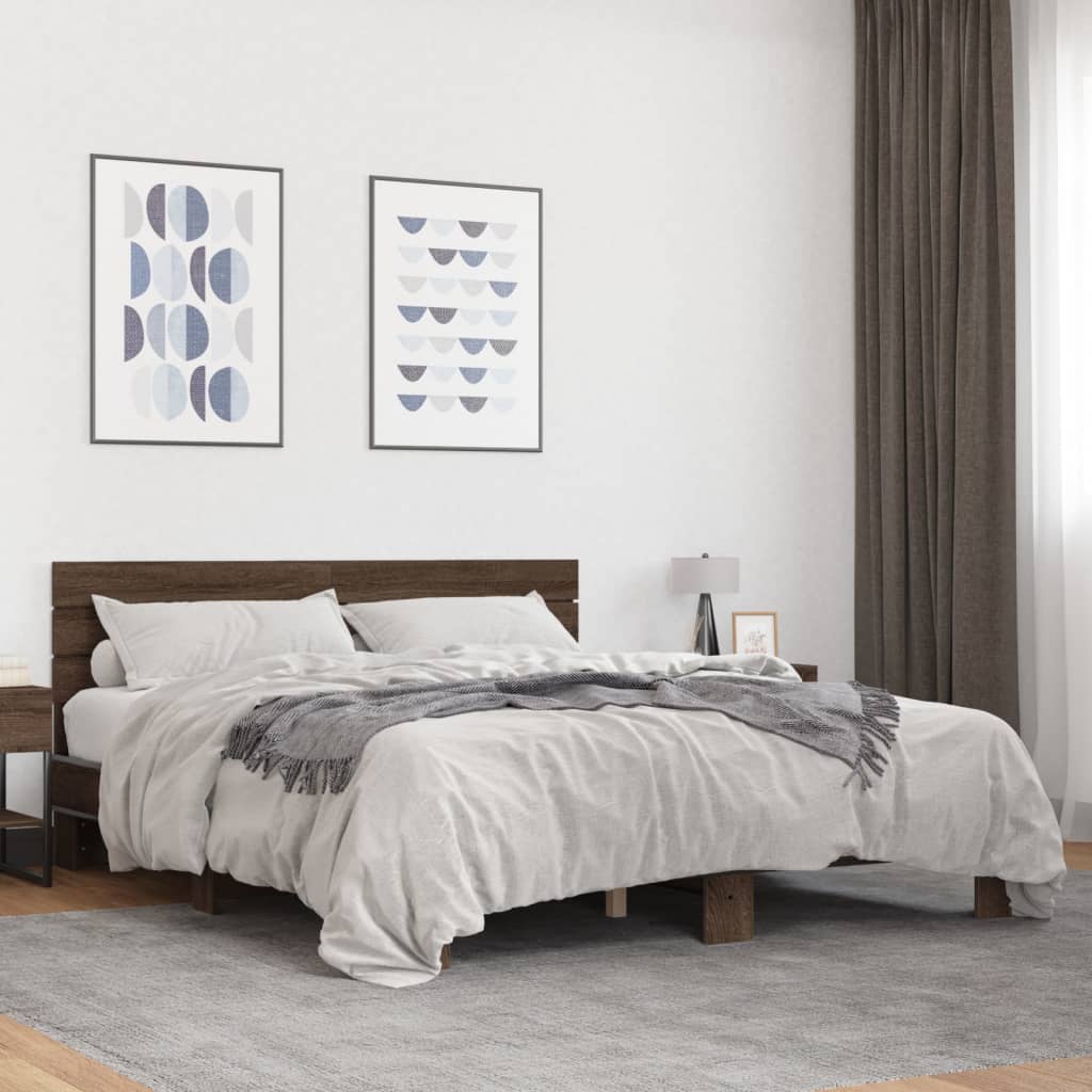 Sengeramme brun eik 150x200 cm konstruert tre og metall