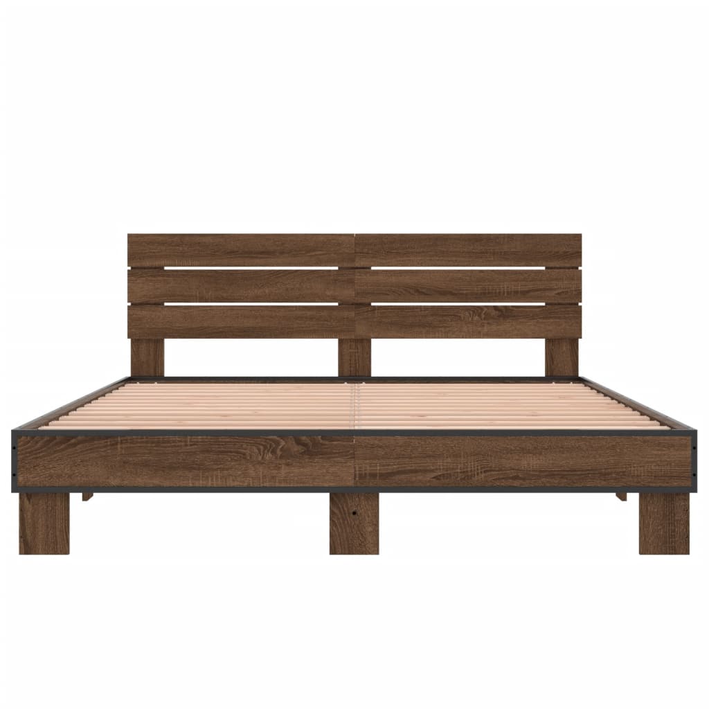 Sengeramme brun eik 150x200 cm konstruert tre og metall
