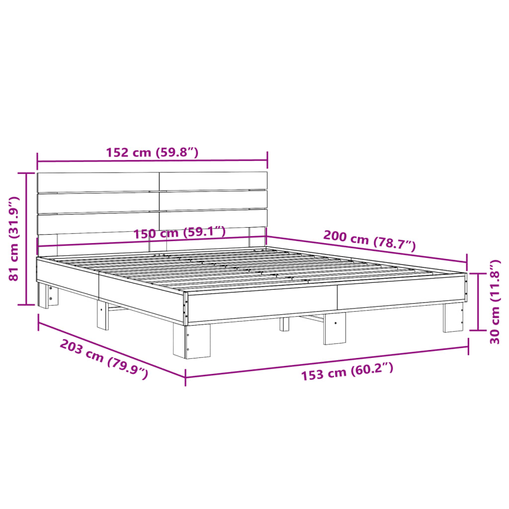 Sengeramme brun eik 150x200 cm konstruert tre og metall