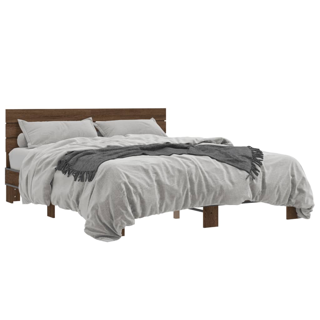 Sengeramme brun eik 150x200 cm konstruert tre og metall