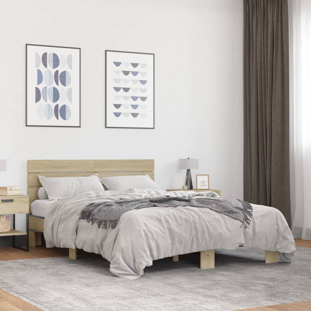 Sengeramme sonoma eik 140x200 cm konstruert tre og metall