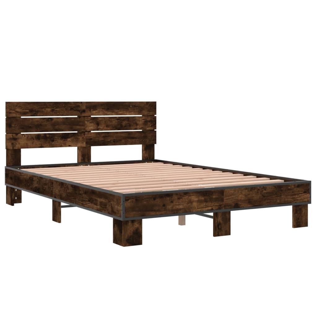Sengeramme røkt eik 140x200 cm konstruert tre og metall