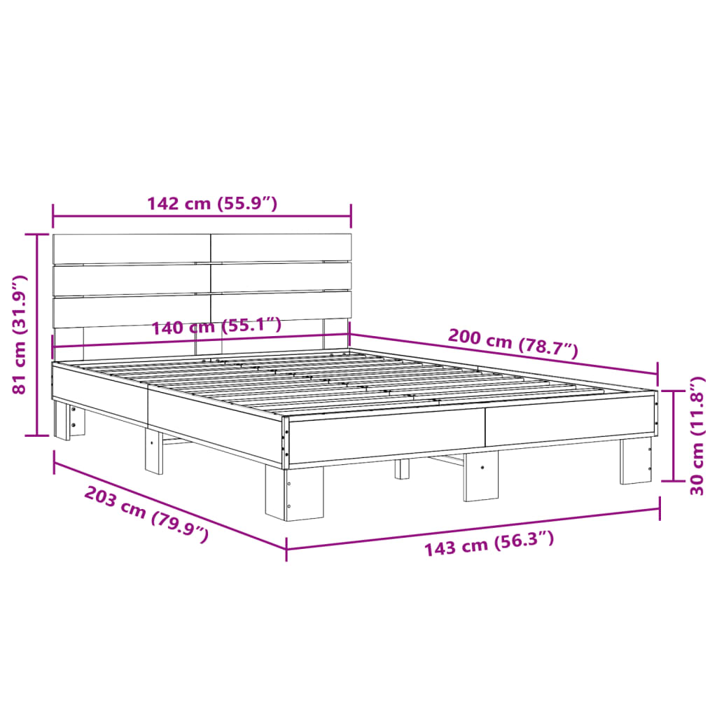 Sengeramme røkt eik 140x200 cm konstruert tre og metall
