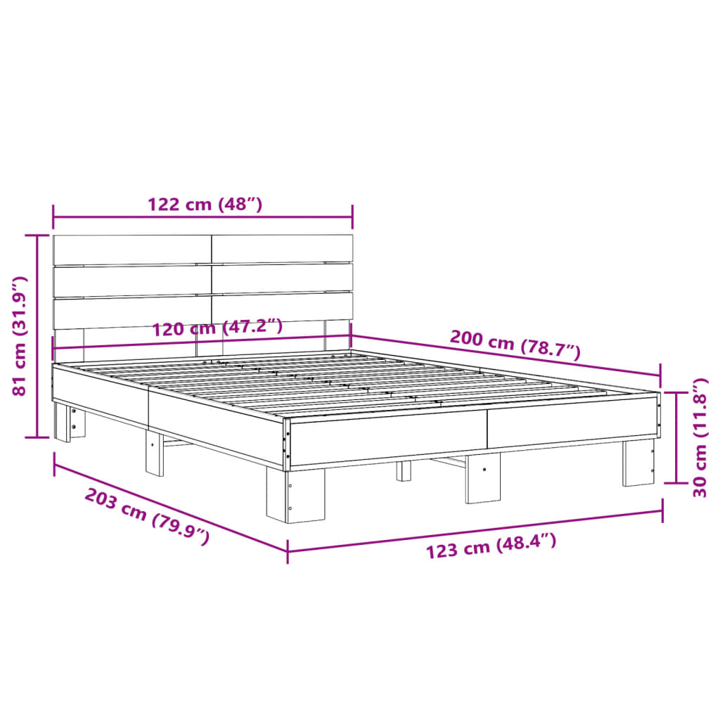Sengeramme røkt eik 120x200 cm konstruert tre og metall
