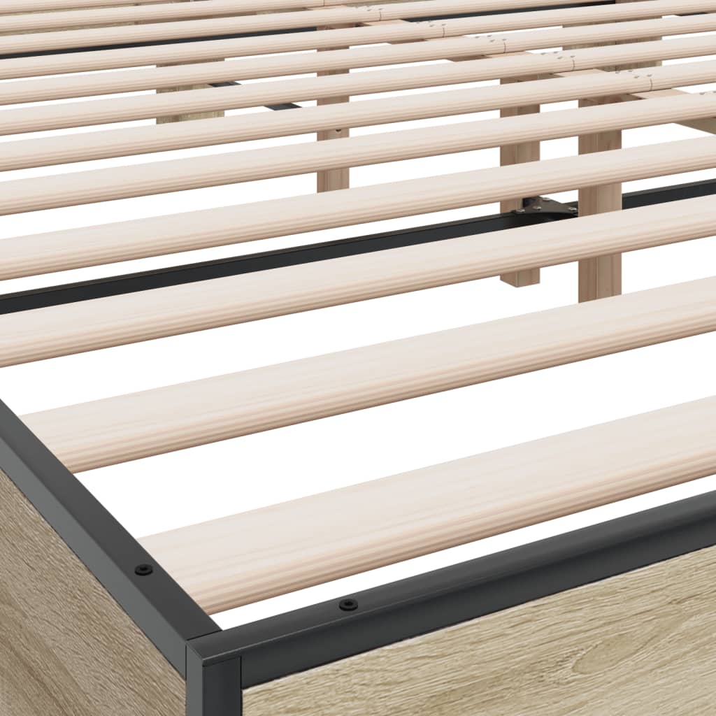 Sengeramme sonoma eik 200x200 cm konstruert tre og metall