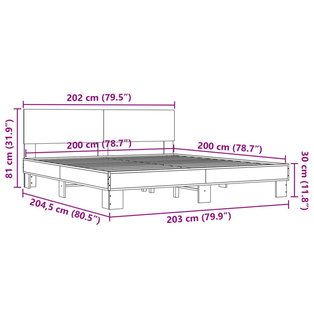 Sengeramme sonoma eik 200x200 cm konstruert tre og metall