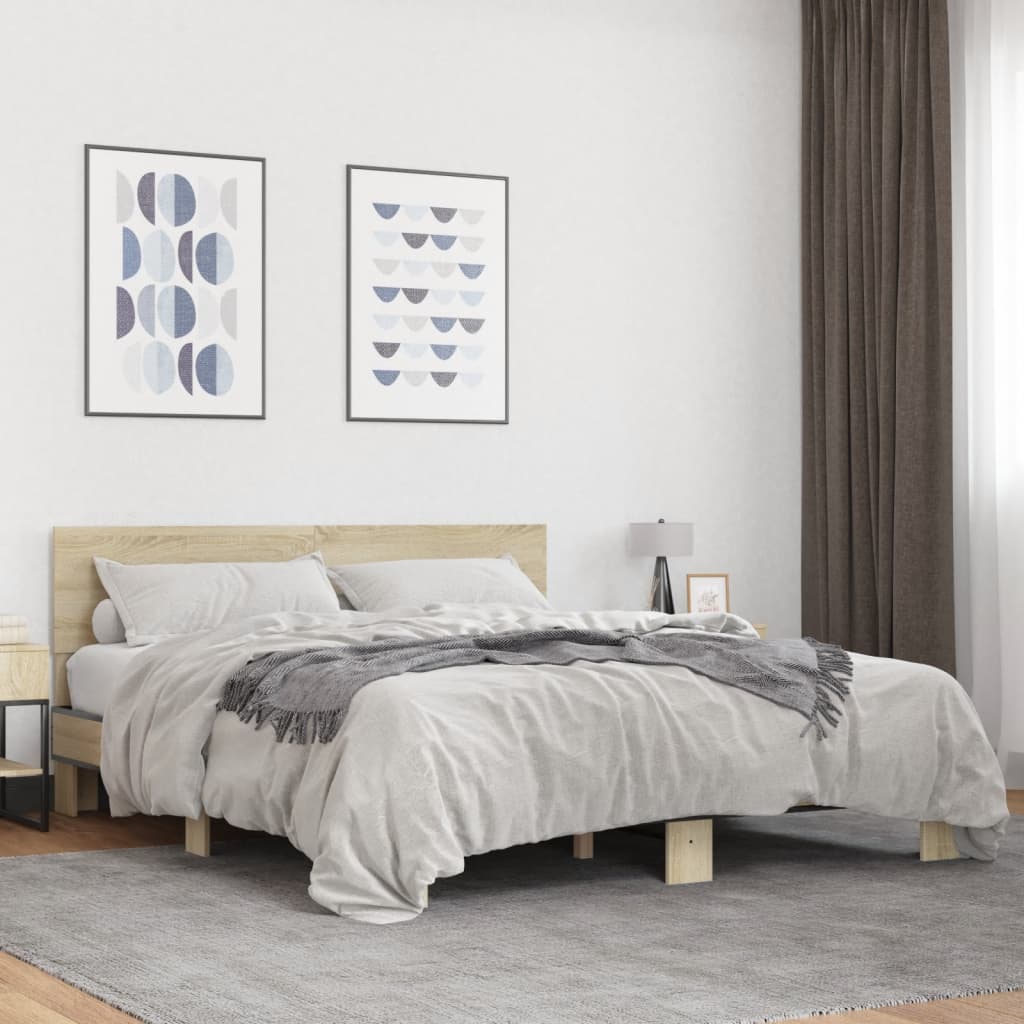 Sengeramme sonoma eik 160x200 cm konstruert tre og metall