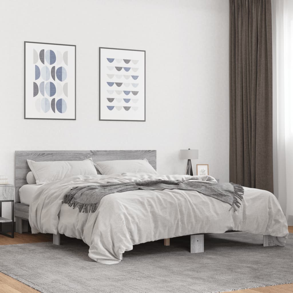 Sengeramme grå sonoma 150x200 cm konstruert tre og metall