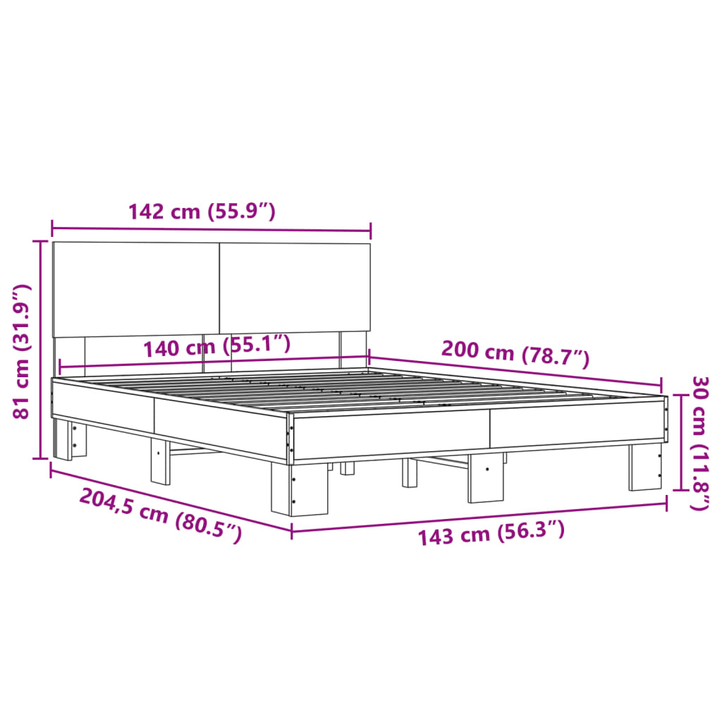 Sengeramme røkt eik 140x200 cm konstruert tre og metall
