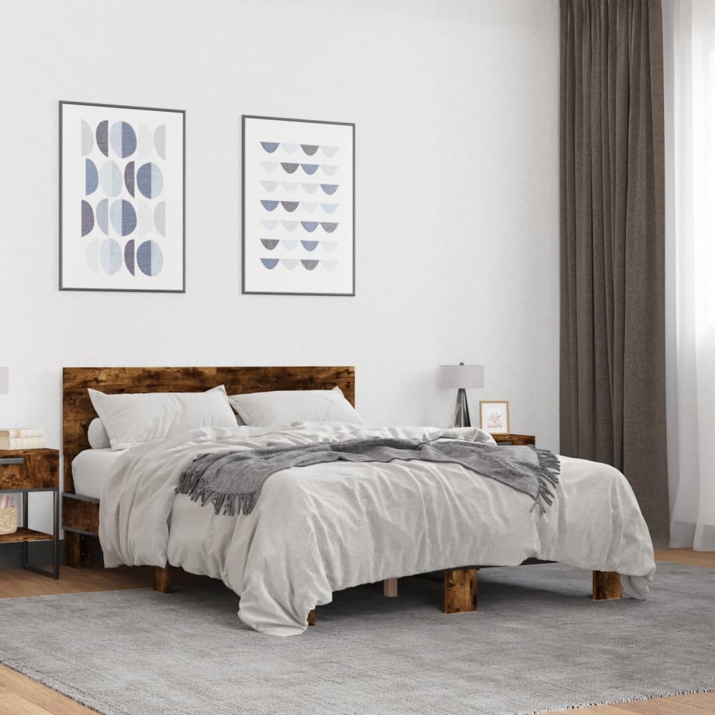 Sengeramme røkt eik 120x190 cm konstruert tre og metall