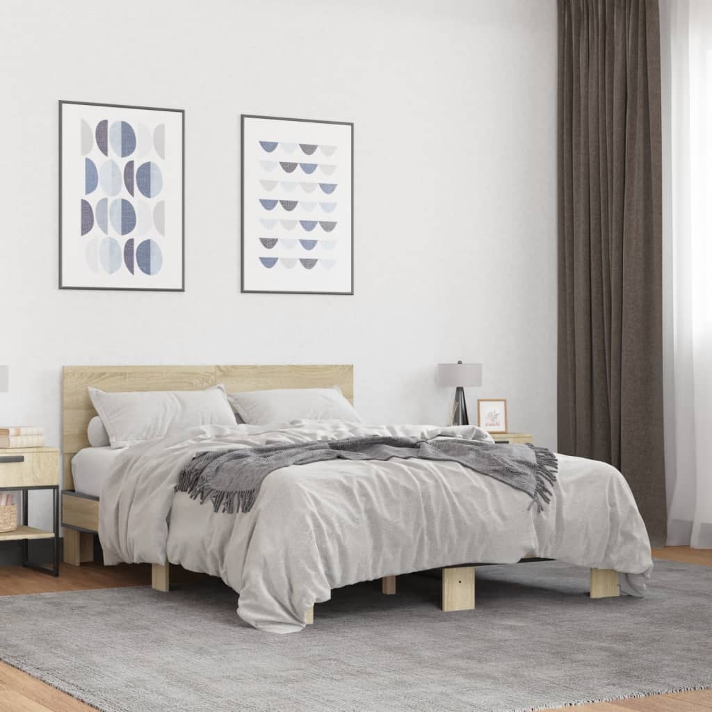 Sengeramme sonoma eik 135x190 cm konstruert tre og metall