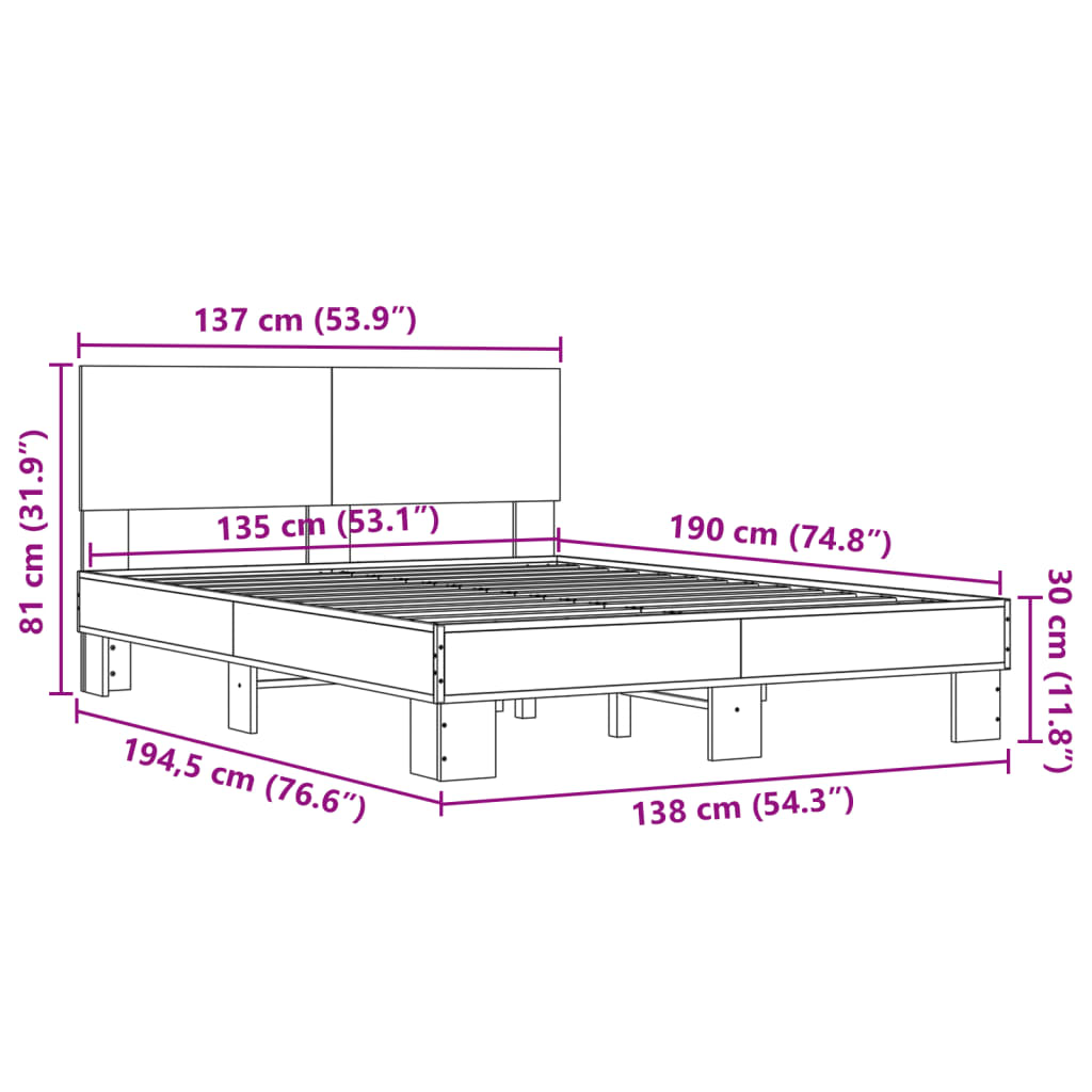 Sengeramme røkt eik 135x190 cm konstruert tre og metall