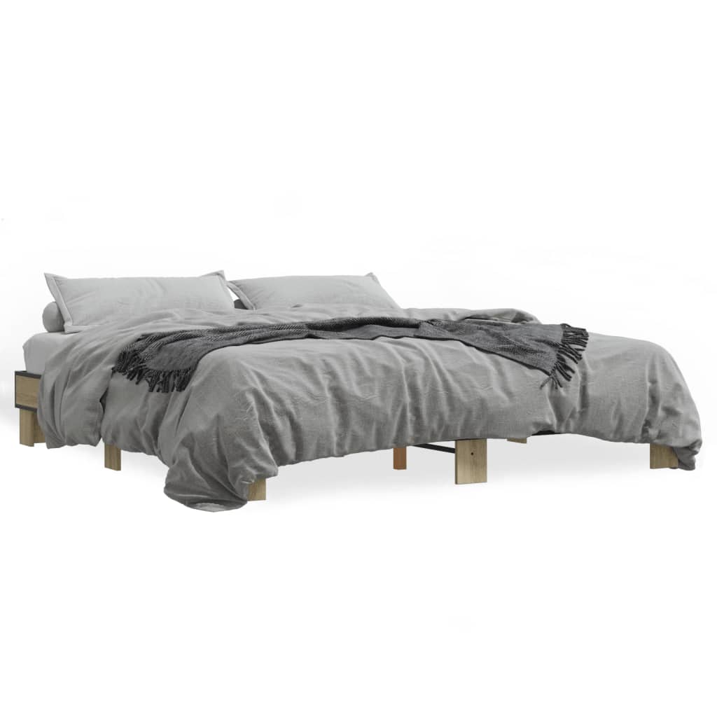 Sengeramme sonoma eik 200x200 cm konstruert tre og metall