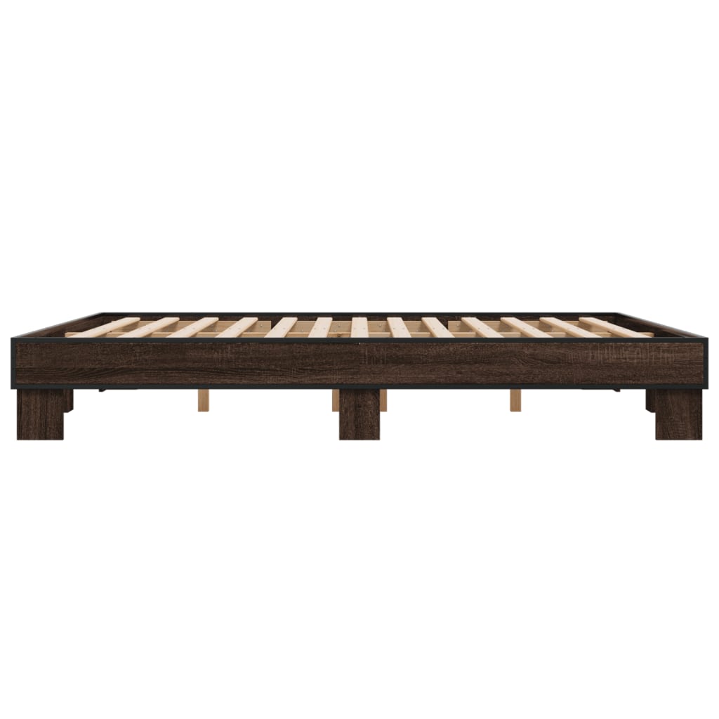 Sengeramme brun eik 200x200 cm konstruert tre og metall