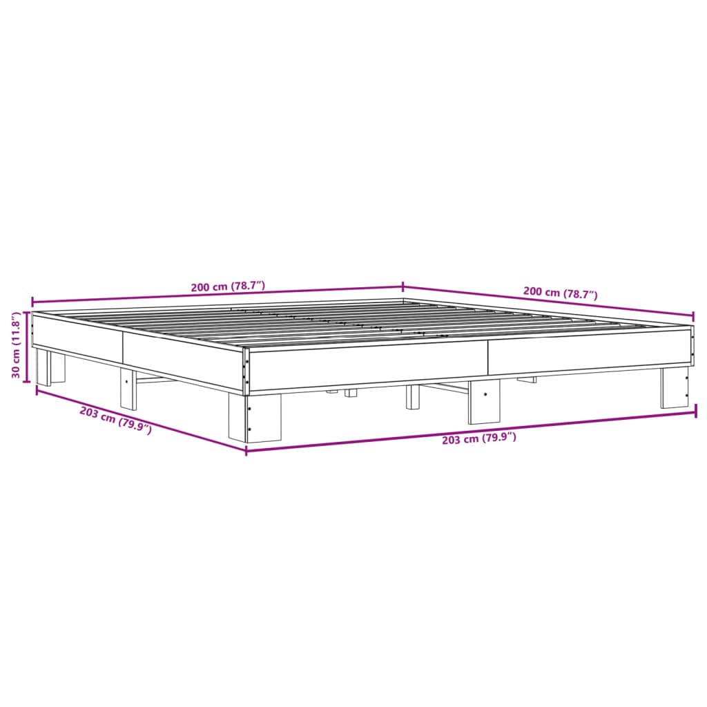 Sengeramme brun eik 200x200 cm konstruert tre og metall