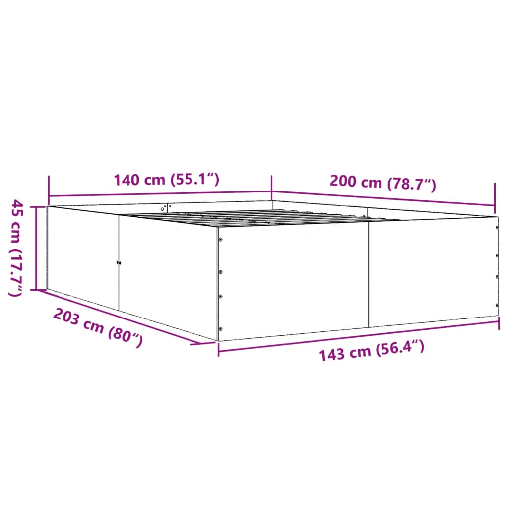 Sengeramme hvit 140x200 cm konstruert tre