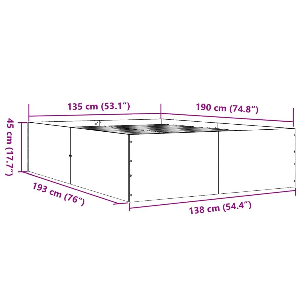 Sengeramme betonggrå 135x190 cm konstruert tre