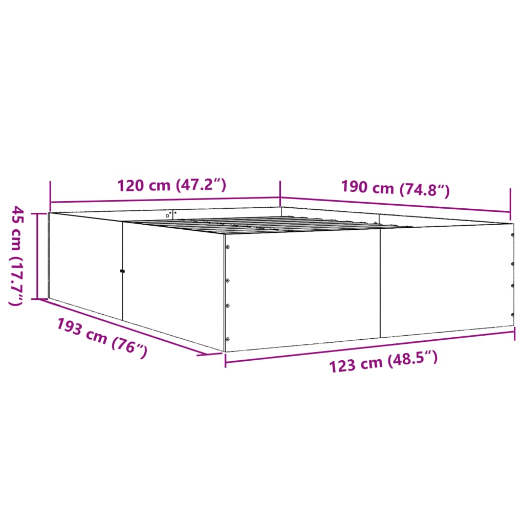 Sengeramme røkt eik 120x190 cm konstruert tre