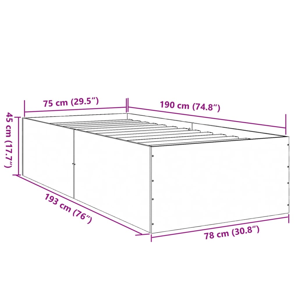 Sengeramme røkt eik 75x190 cm konstruert tre