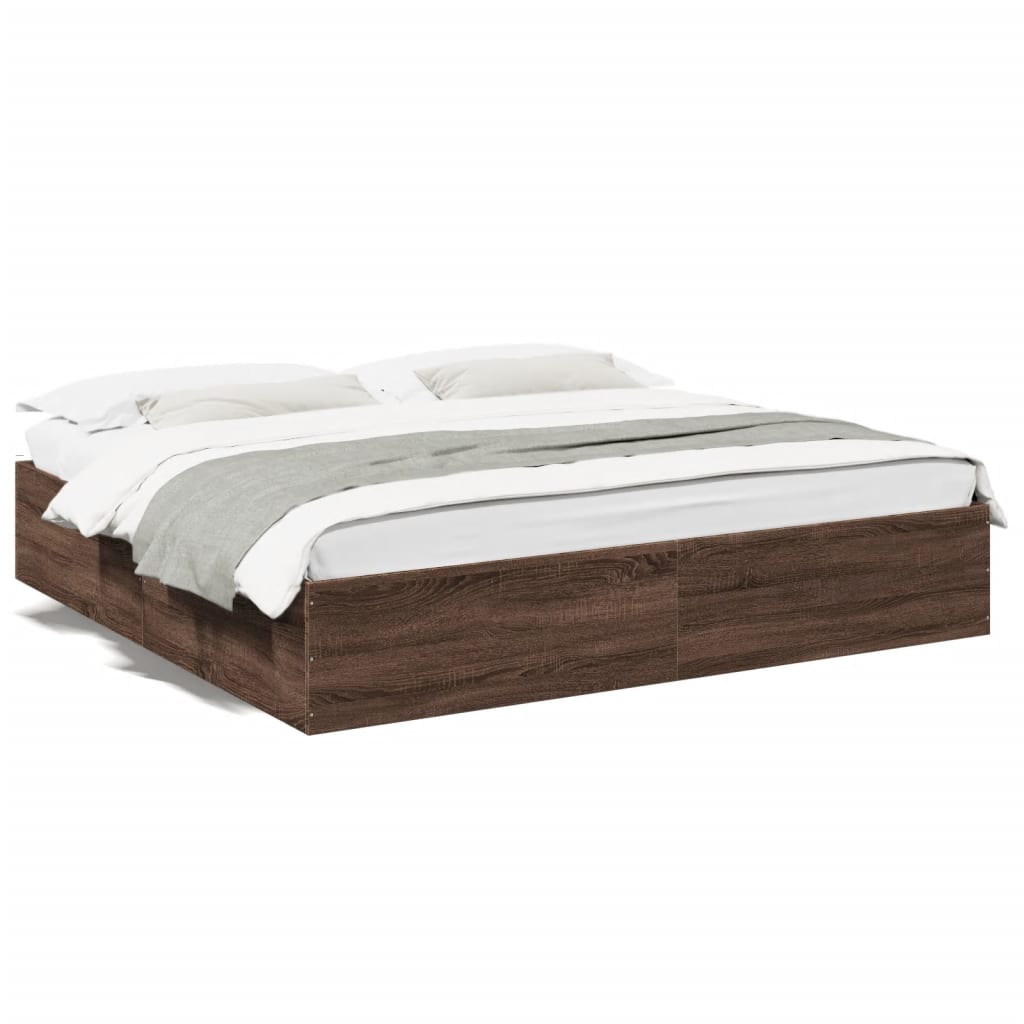 Sengeramme brun eik 200x200 cm konstruert tre