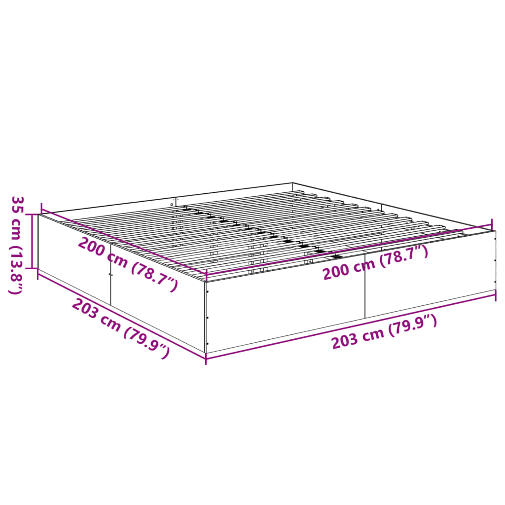 Sengeramme brun eik 200x200 cm konstruert tre