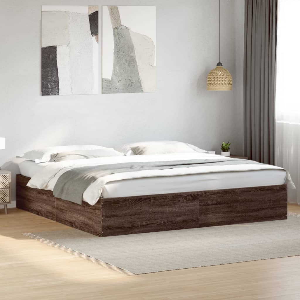 Sengeramme brun eik 200x200 cm konstruert tre