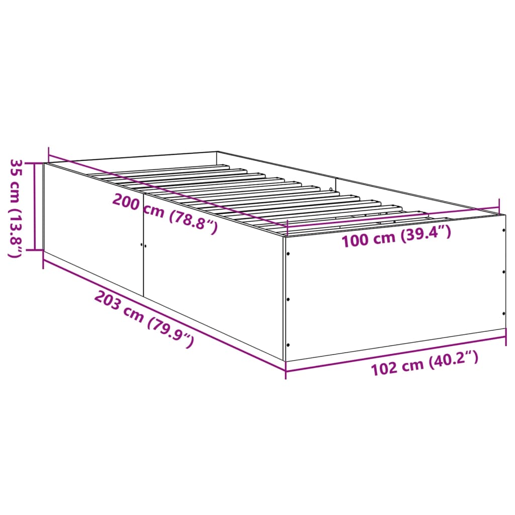 Sengeramme hvit 100x200 cm konstruert tre