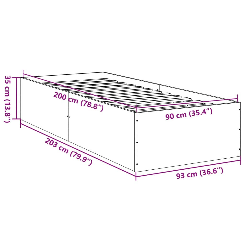 Sengeramme hvit 90x200 cm konstruert tre