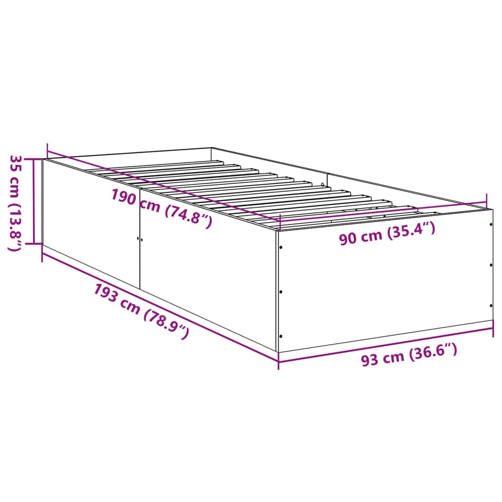 Sengeramme røkt eik 90x190 cm konstruert tre